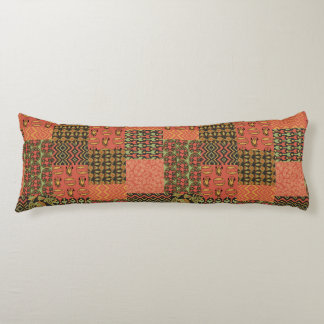 Egyptian Tribal Faux Patchwork Rusty Red Body Pillow
