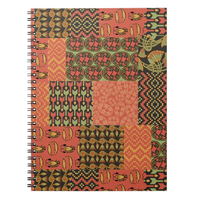 Egyptian Tribal Faux Patchwork Spiral Notebook (Front)