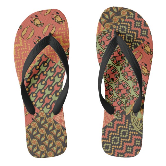 Egyptian Tribal Faux Patchwork Unisex Flip Flops (Footbed)