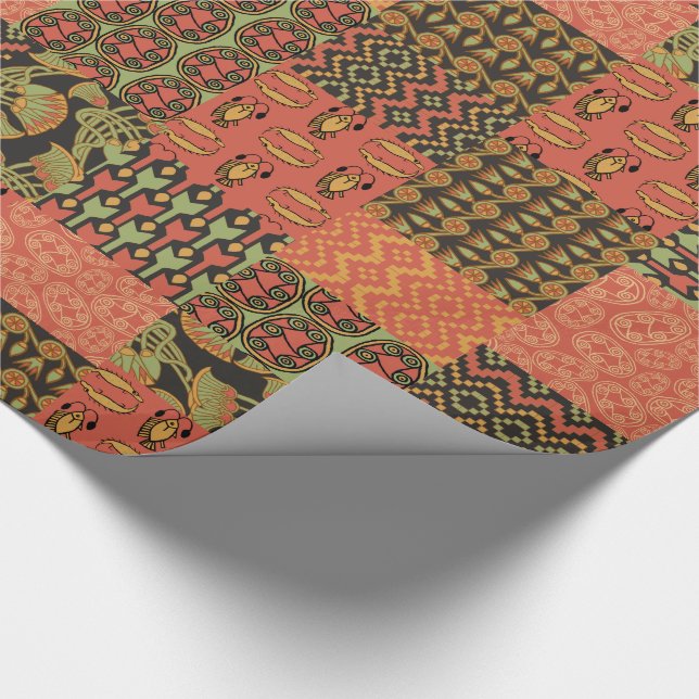 Egyptian Tribal Faux Patchwork Wrapping Paper (Corner)
