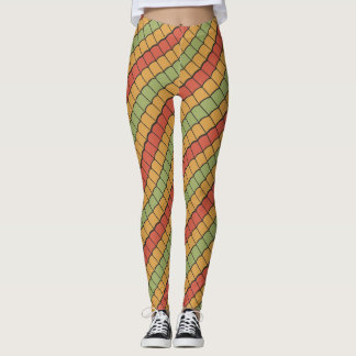 Egyptian Tribal Feathers Red, Mustard, Green Leggings