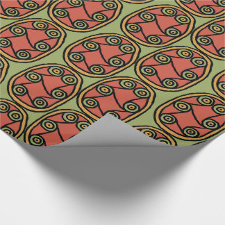 Egyptian Tribal Shield on Green Wrapping Paper