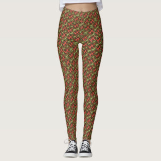 Egyptian Tribal Shields Pattern Red on Green Leggings