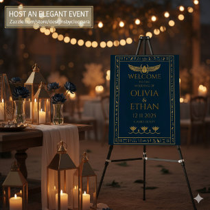 Egyptian Wedding Navy Gold Hieroglyphic Welcome Foam Board