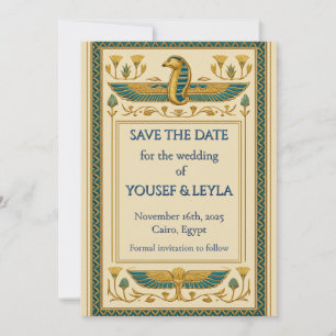 Egyptian Winged Cobra Lotus Gold Save the Date Invitation