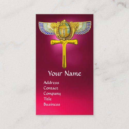 EGYPTIAN WINGED SCARAB ANKH AND CORNUCOPIA  Pink Business Card