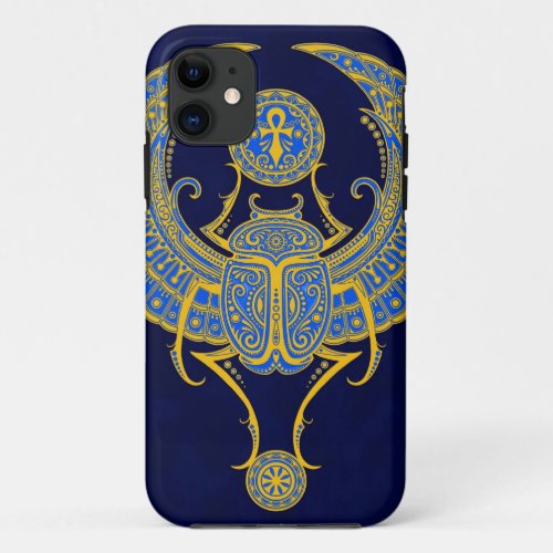 Egyptian Winged Scarab Blue iPhone 11 Case