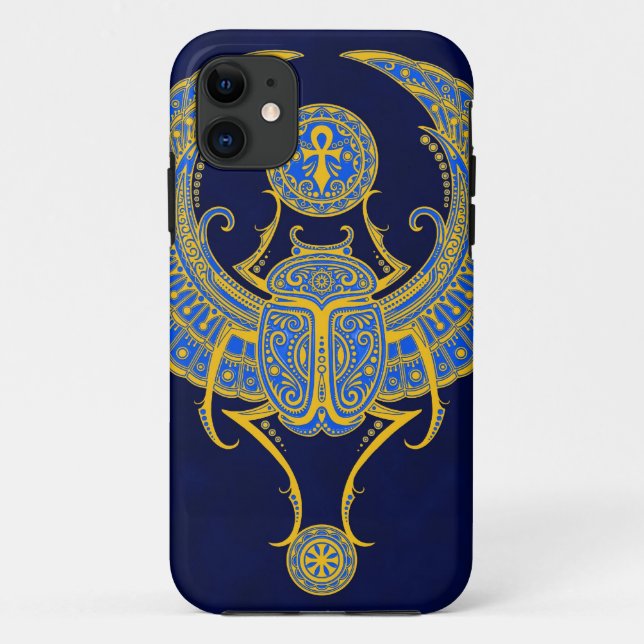 Egyptian Winged Scarab, Blue Case-Mate iPhone Case (Back)