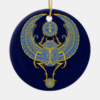 Egyptian Winged Scarab, Blue Ceramic Ornament