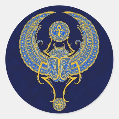 Egyptian Winged Scarab Blue Classic Round Sticker