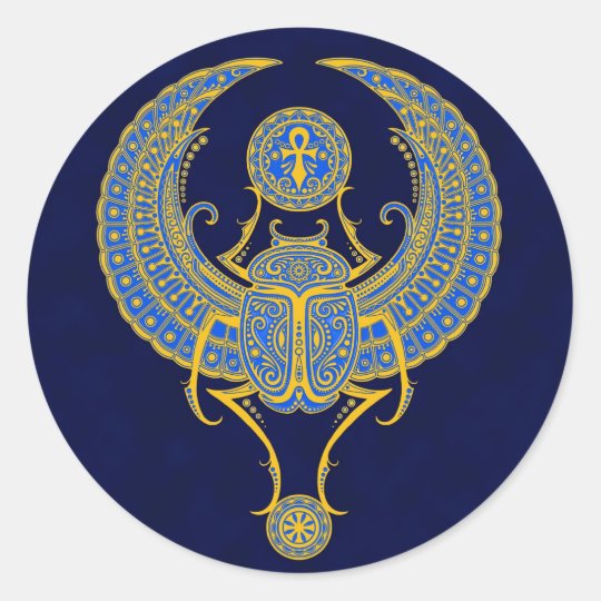 Egyptian Winged Scarab, Blue Classic Round Sticker | Zazzle.com