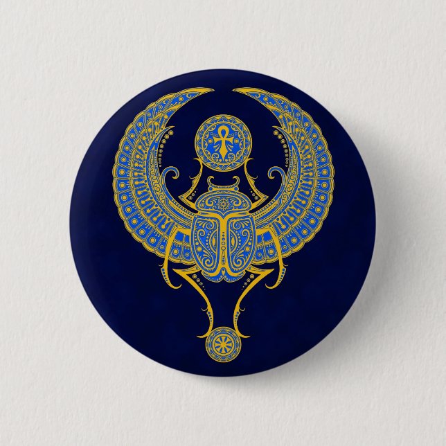 Egyptian Winged Scarab, Blue Pinback Button (Front)