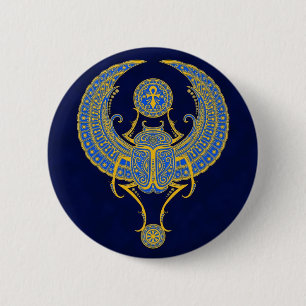 Egyptian Winged Scarab, Blue Pinback Button