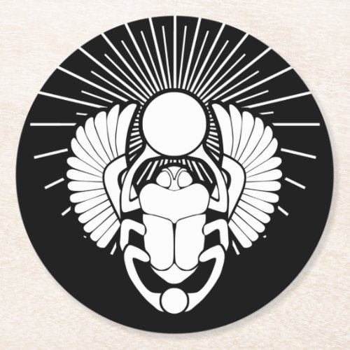 Egyptian Winged Scarab God Symbol Round Paper Coaster