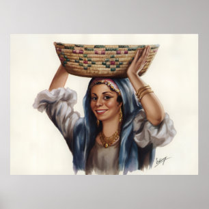 Egyptian Woman Basket Art Poster