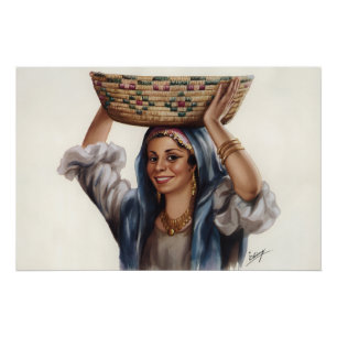 Egyptian Woman Basket Art Poster