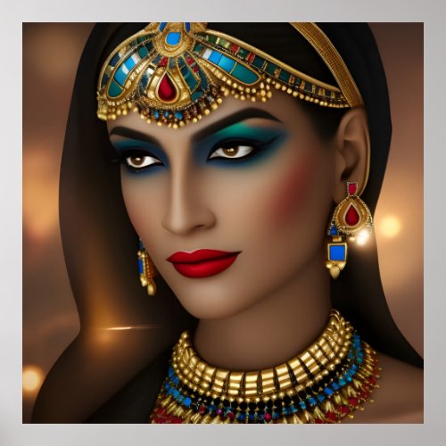 Egyptian woman Beautiful Exotic gold green jewels  Poster