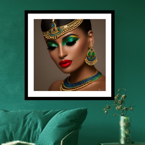 Egyptian woman Exotic gold green blue jewellery  Poster