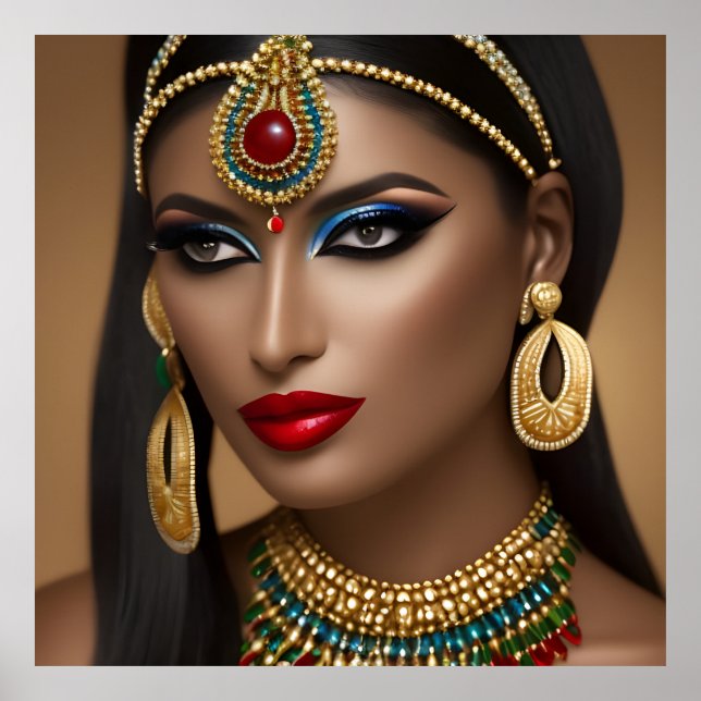 Egyptian woman Exotic gold green jewellery  Poster (Front)
