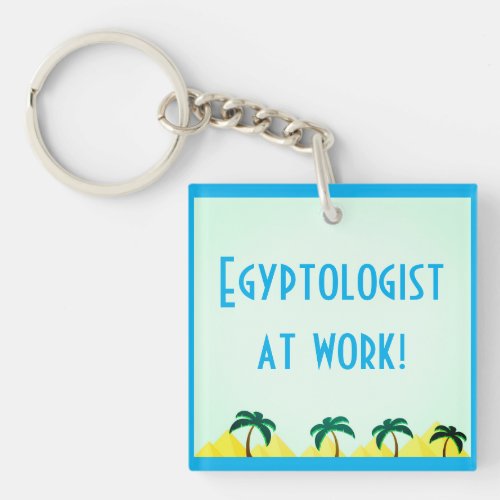 Egyptologist at Work with Cute Pyramids and Palms Keychain
