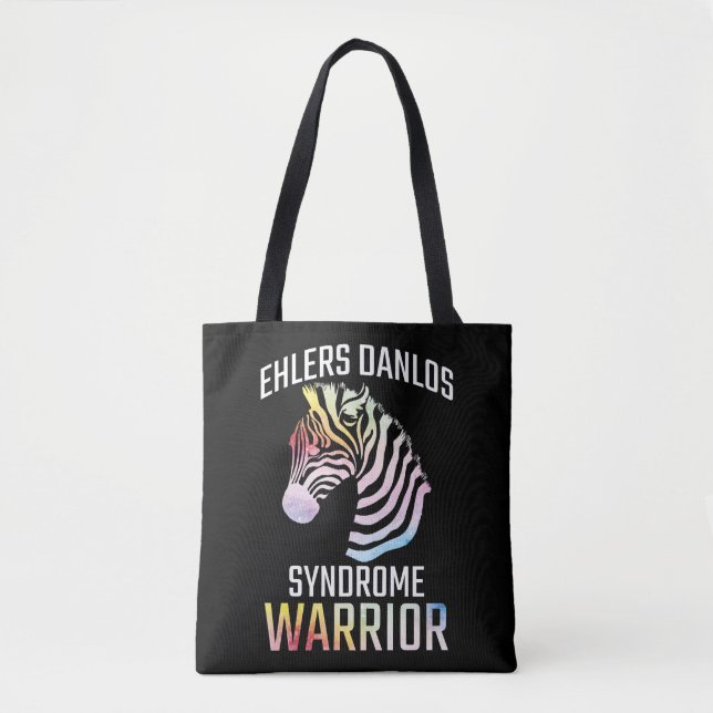 Ehlers Danlos Awareness Gift EDS Warrior Zebra Tote Bag (Front)