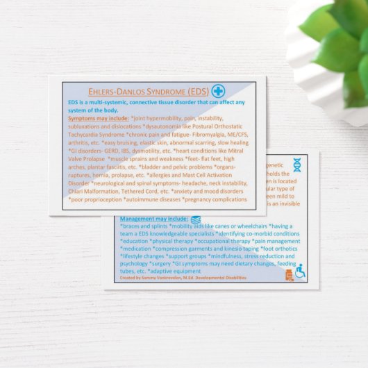 Ehlers Danlos Syndrome EDS information card (Desk)