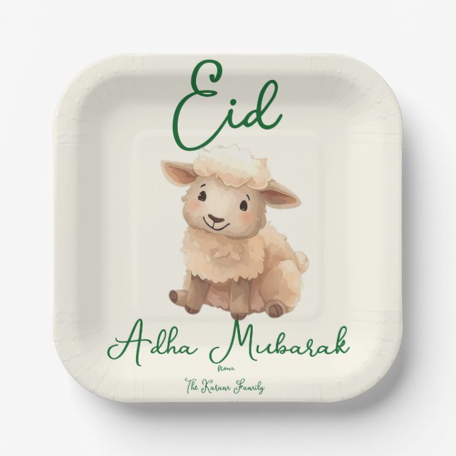 Eid  Al Adha Beige Cute Sheep Dinner  Paper Plates (Front)