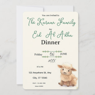 Eid  Al Adha Beige Cute Sheep Party Invitation