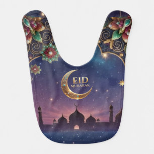 Eid Al Adha celebration Gold Moon Stars Baby Bib