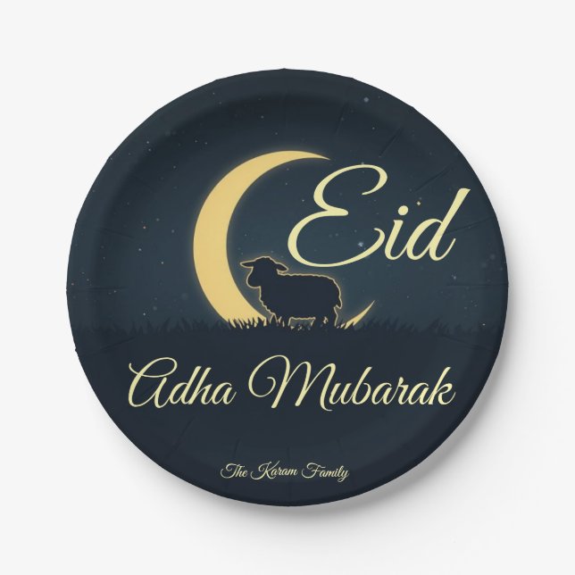Eid  Al Adha Dark Blue Sheep Dinner  Paper Plates (Front)