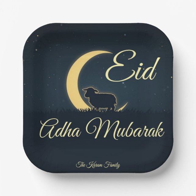 Eid  Al Adha Dark Blue Sheep Dinner  Paper Plates (Front)
