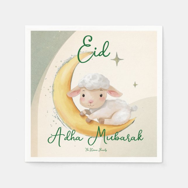 Eid  Al Adha Dusty Green Cute  Sheep  Dinner  Napkins (Front)