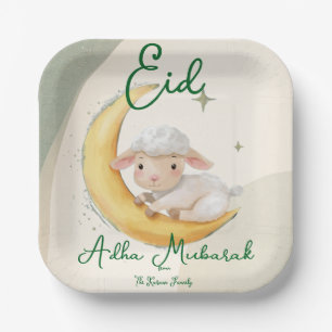 Eid  Al Adha Dusty Green Cute Sheep Dinner  Paper Plates