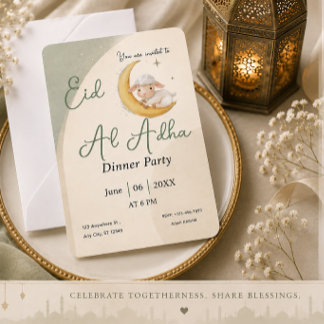 Eid Al Adha Dusty Green Sheep Card invitation