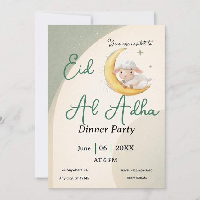 Eid  Al Adha Dusty Green Sheep  Card invitation (Front)