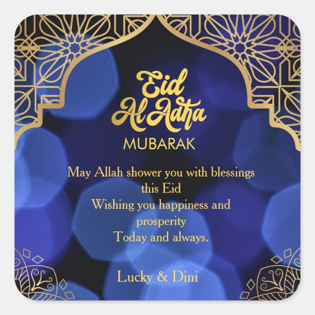 Eid Al Adha Golden Mandala Flat Holiday Card Square Sticker (Front)