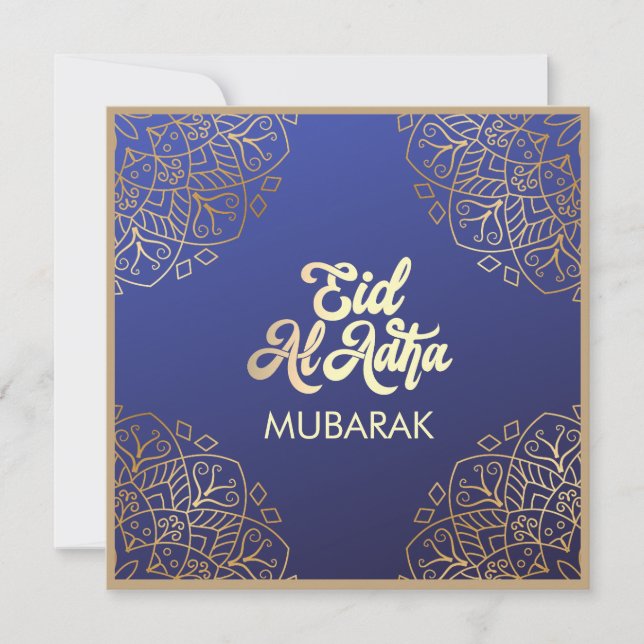 Eid Al Adha Golden Mandala Star Flat Holiday Card (Front)