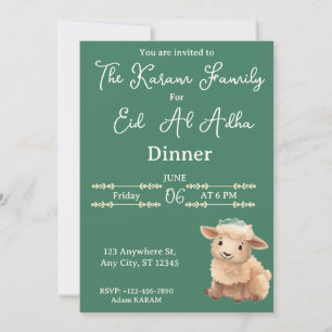 Eid Al Adha Green Cute Sheep Party Invitation