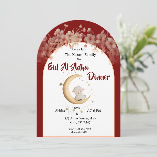 Eid  Al Adha Mubarak Floral Modern Invitation (Standing Front)