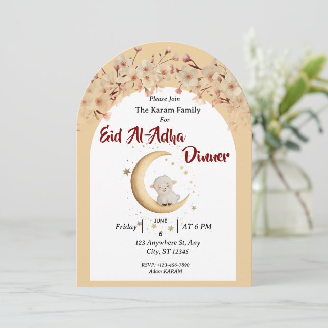 Eid  Al Adha Mubarak Floral Modern Invitation (Standing Front)