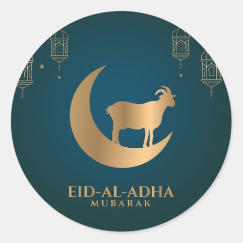 Eid al Adha Mubarak Happy Eid Golden Goat Crescent Classic Round Sticker