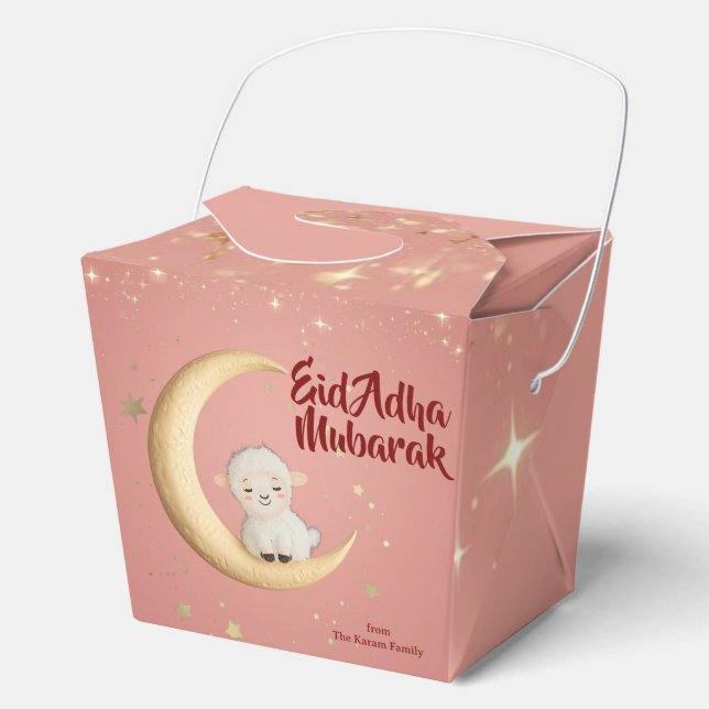 Eid  Al Adha Mubarak  Modern Pink Favor Boxes (Front)