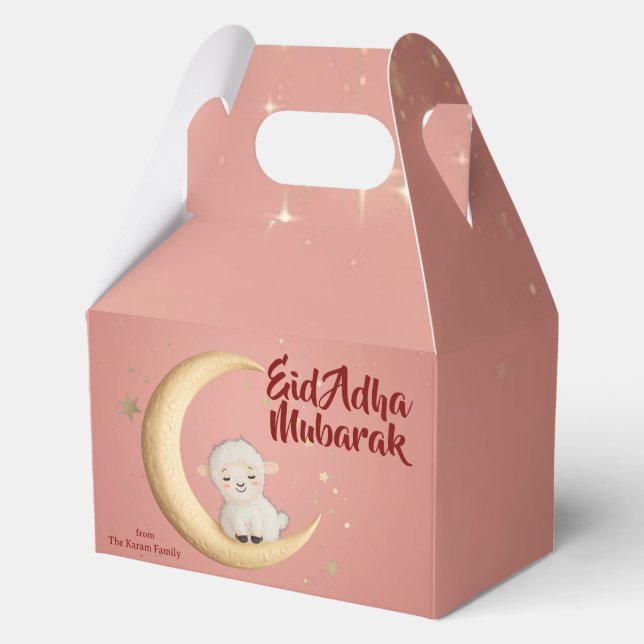 Eid  Al Adha Mubarak  Modern Pink Favor Boxes (Front)