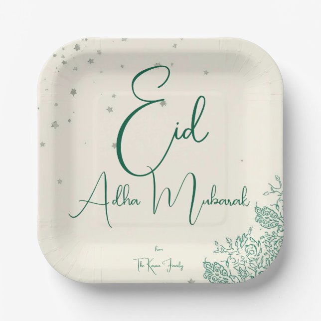 Eid  Al Adha Sage Green Dinner  Paper Plates (Front)