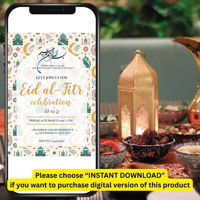 Eid Al Fitr Celebration Eid Mubarak Party Editable Invitation (Creator Uploaded)