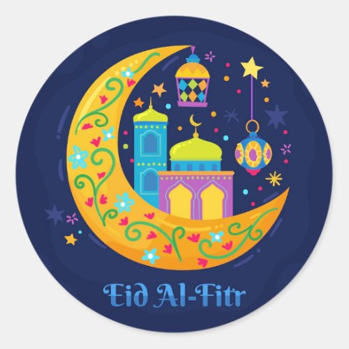 Eid Al Fitr crescent Classic Round Sticker