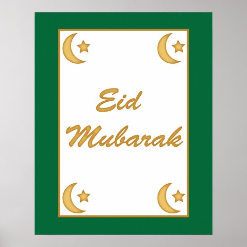 Eid al Fitr Eid Mubarak Green Gold Moon Stars Poster