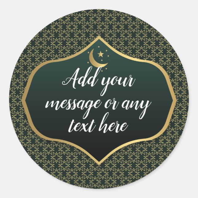 Eid Al-Fitr Gold Green Classic Round Sticker (Front)