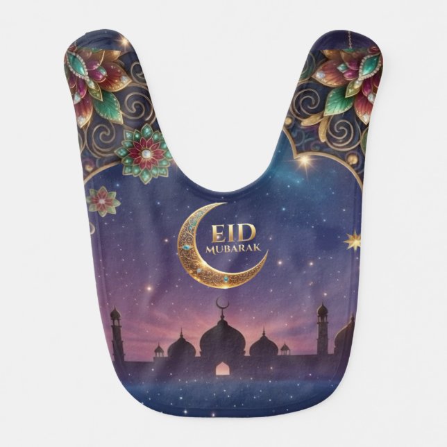 Eid al fitr Islamic celebration Gold And navy Baby Bib (Front)