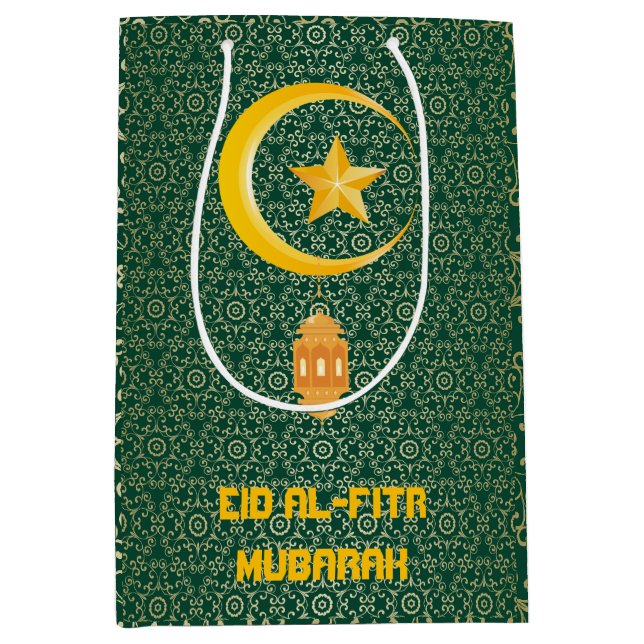Eid al Fitr Mubarak Ramadan Kareem Moon Star Medium Gift Bag (Front)